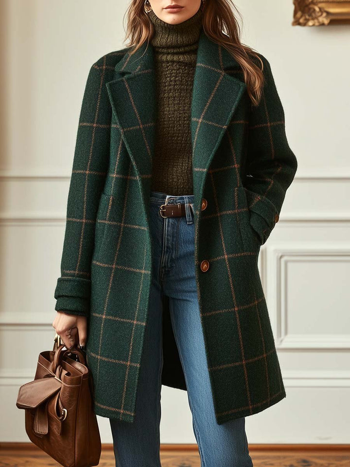 Madison™ Women's Retro Lapel Plaid Tweed Coat
